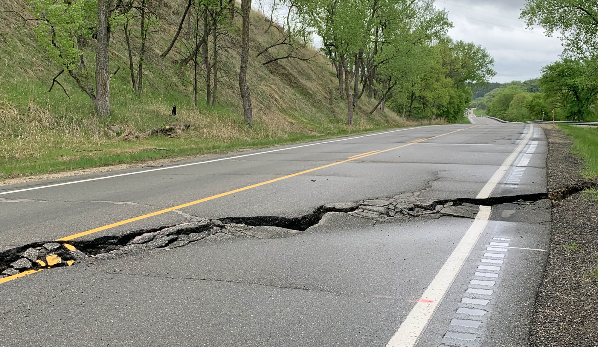 Cracked roadway on Highway 67
